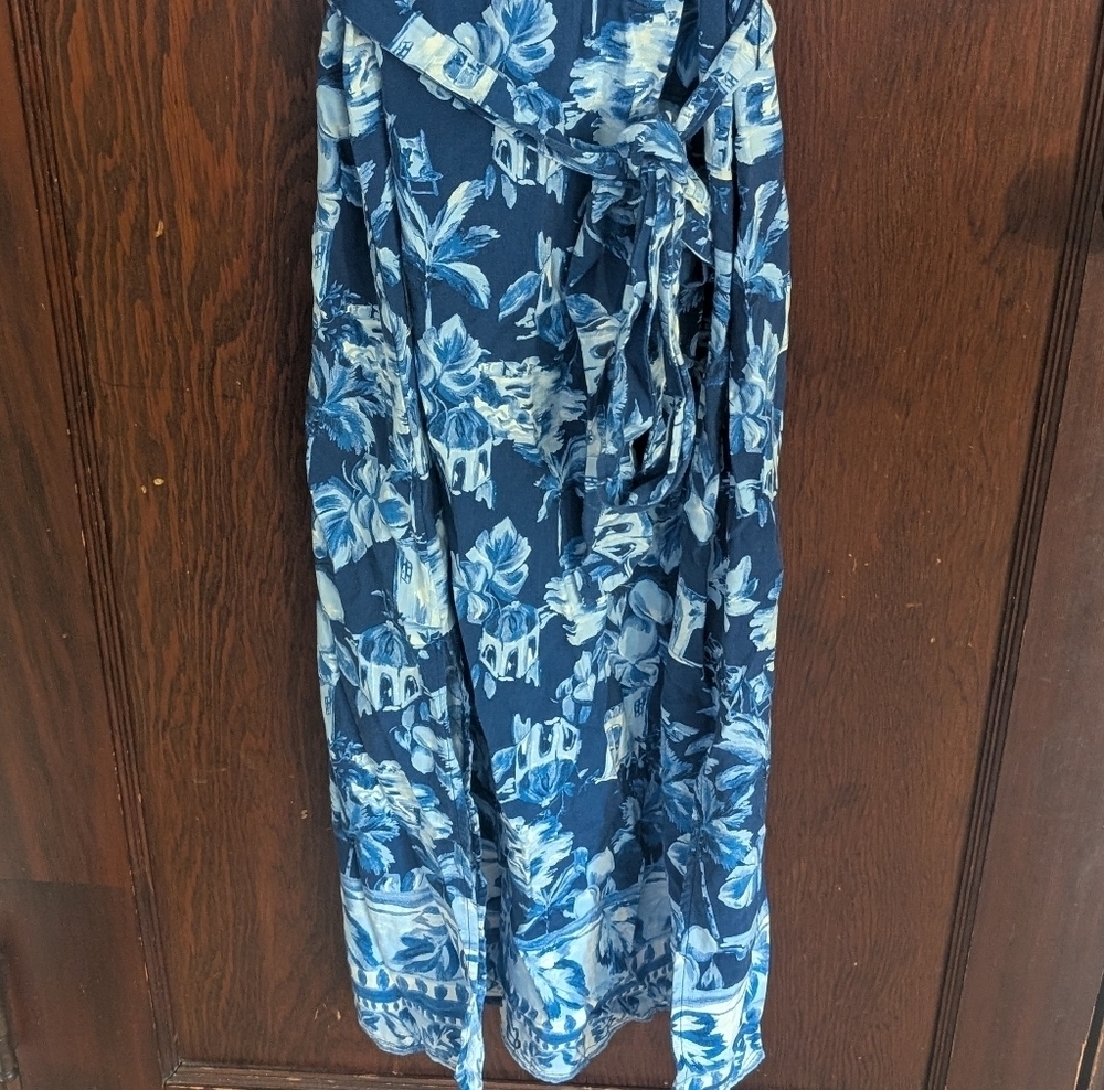 Loft Blue Hawaiian Vacation Print Short Sleeve Midi Dress Size Large Petite - Picture 4 of 7